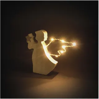 EMOS - Holz-Engel mit Stern und leuchtenden Flügeln - Holz-Dekoration mit 8 LEDs, Warmweiß - 6/18h Timer, batteriebetrieben (2x AAA) - Lebensdauer 10000 Stunden - für Innenbereich - Naturholz