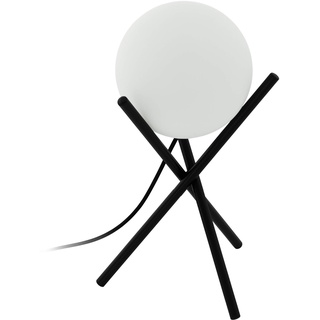 EGLO Tischlampe Castellato, Tischleuchte, Nachttischlampe aus Metall in Schwarz und Glas in Weiß, Wohnzimmerlampe, Lampe mit Schalter, E14 Fassung