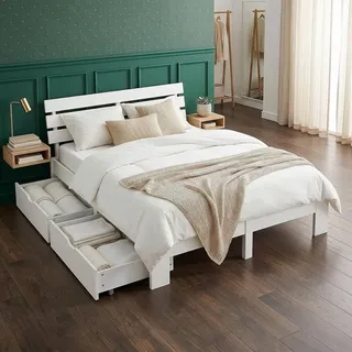 Homestyle4u Holzbett 160 x 200 cm Weiß