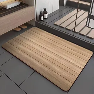 Badezimmerteppich 40X60Cm Holz Badteppich rutschfest Waschbar,Duschvorleger Schnelltrocknend,Stein Badematte,Diatomite Stone Bath Mat,Super Absorbierende Badvorleger