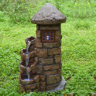 LED Außen Bereich Spring Zier Brunnen Turm Wasserspiel Kaskade Stein Optik Garten