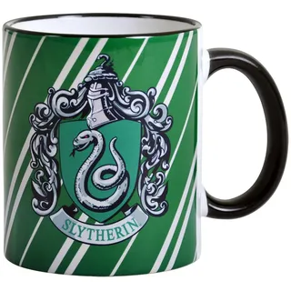 Elbenwald Harry Potter Tasse mit Slytherin Wappen Rundumdruck mit Wappentier Schlange und Schriftzug Keramik 300ml grün