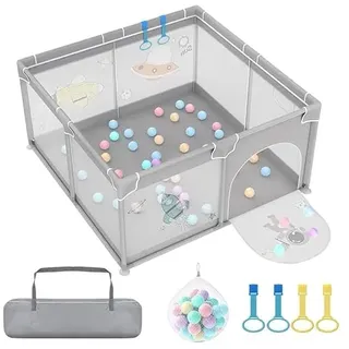 Aufun Laufstall Baby Laufgitter 300D Oxford Gewebe, mit Anti-Kollision Schaum Absperrgitter, atmungsaktivem Netz, Reißverschluss, Sicherheitsspielplatz für Indoor & Outdoor (Grau, 127x127cm)