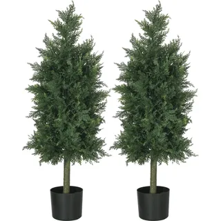 HOMCOM Set von 2 künstlichen Zedernbäumen für den Innen- und Außenbereich mit Topf, Höhe 90 cm, Nadelbaum, 38L x 12,5B x 90H cm grün   Aosom