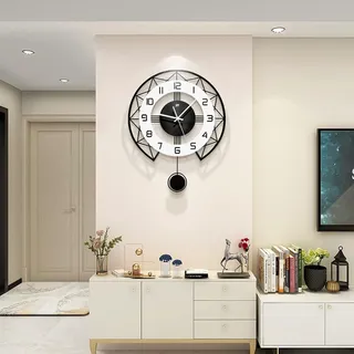JIUJIUDA Große Wanduhr für Wohnzimmer 43cm Modern Metall Lautlos Pendel Wanduhr für Zuhause Küche Schlafzimmer Dekorative Uhr Ohne tickgeräusche Batteriebetrieben für Innenbereich Badezimmer