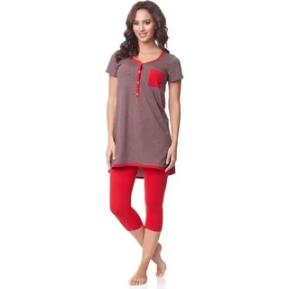 Be Mammy Umstandspyjama Damen Kurzarm Pyjama mit Stillfunktion BE20-177 grau|rot S