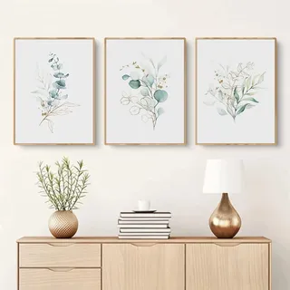 EXQULEG 3er Poster Set, Premium klein frisch Aquarell grüne Pflanzen Bilder, Ohne Rahmen Print Kunstposter, Wandbilder Stilvolle Home Deko für Wohnzimmer Schlafzimmer (50x70cm)
