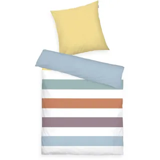 TOM TAILOR Renforcé-Bettwäsche, 80x80 cm + 135x200 cm, 100% Baumwolle/ Renforcé, Mit Wendemotiv und farbigem Markenreißverschluss, COLORED STRIPES Bunt (Multi Color)