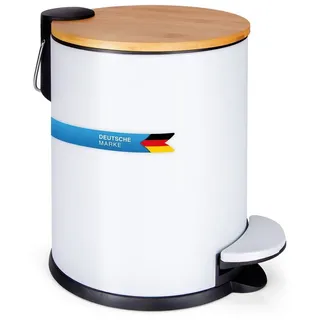 Dimono Mülleimer DIMONO Treteimer – 3L & 5L Kosmetikeimer für Bad, Zuhause & Büro, 3 und 5 Liter Tret-Eimer mit Bambus-Deckel weiß 5 l | Flach