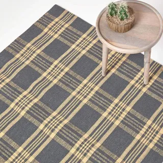 Homescapes Teppich Douglas mit traditionellem Tartan-Muster aus Schottland, Rutschfester Wollteppich 150 x 240 cm, grau-gelb Schottenkaro