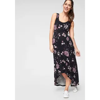 Umstandskleid NEUN MONATE "Für Schwangerschaft und Stillzeit", Damen, Gr. 38, N-Gr, schwarz (schwarz, gemustert), Jersey, Obermaterial: 95% Viskose, 5% Elasthan, geblümt, modisch, weit, Rundhals, ohne Ärmel, Kleider, hinten länger geschnitten, modischer, geblümter Look