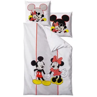 JACK Wendebettwäsche Mickey & Minnie Mouse Disney 135x200cm, Renforcé, 2 teilig, mit schickem Punktedesign grau