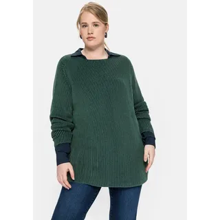 Rundhalspullover SHEEGO "Große Größen" Gr. 40/42, grün (tiefgrün) Damen Pullover Grobstrickpullover