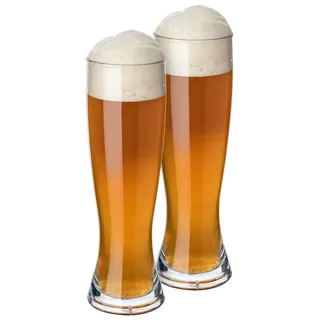 PREMIUM Weizenbiergläser Kunststoff Plastik bruchsichere Mehrweg-Gläser, wiederverwendbar, spülmaschinenfest für Camping, Bars und Diskotheken - BPA frei, Glas-Optik (2, Weizenbier)