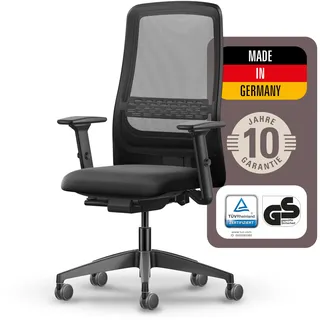 Interstuhl SMART AIR Bürostuhl - Made in Germany mit 10 Jahren Garantie, ergonomischer Drehstuhl mit Netzrücken & Synchronmechanik, 3D-Armlehnen, Lordosenstütze, TÜV-geprüft, schwarz