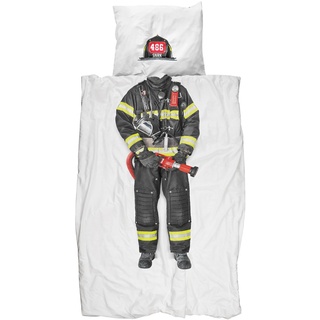 Snurk® - Kinder Bettwäsche Set, Firefighter Bettwäsche, 135 x 200 cm, inkl. 1 Kissenbezug 80 x 80 cm, aus 100% Bio-Baumwolle