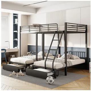 HAUSS SPOLE Etagenbett mit Schubladen, 140 x 200 und zwei 90 x 200 Einzelbetten, schwarz (umwandelbar in 140 x 200 Doppelbett und zwei 90 x 200 Einzelbetten, mit Schubladen), ohne Matratze schwarz