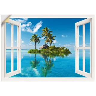 ARTland Wanddeko Wandtattoo selbstklebende Vinylfolie 100x70 cm Fensterblick Fenster Meer Insel Palmen Karibik Urlaub T5MZ