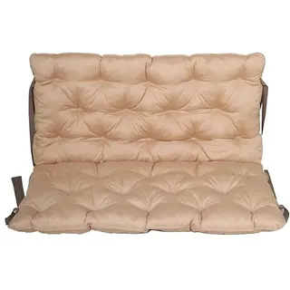 2er Bankauflage mit Rückenteil Sitz und Rückenkissen mit Bänder ca. 100x98 cm Polsterauflage beige