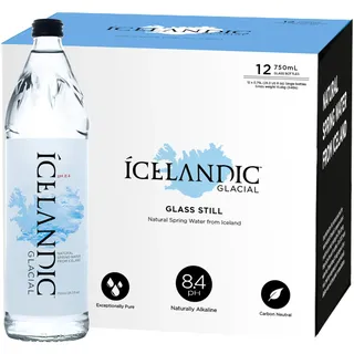 Icelandic Glacial Premium Stilles Wasser, 12 x 750 ml Glasflaschen – AlkalischNiedriger pH-Wert aus isländischen Quellen. Niedriger Gehalt an gelösten Feststoffen (TDS) und Mineralien