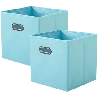 powerking Stoff Aufbewahrungsbox Bins, 2-Pack faltbare Tuch Aufbewahrungswürfel Organizer Schublade mit Metallgriff für Schrank und Spielzeug Lagerung, Hellblau