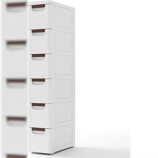 Costway Schmaler Nischen-Schrank mit Rädern, Nischen-Regal 20 cm Breit, Nischen-Wagen mit 6 Schubladen, Badezimmerwagen