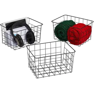 Relaxdays Drahtkorb 3er Set rechteckig 28 x 20 x 16 cm schwarz