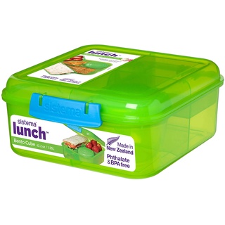 Sistema Bento Cube Lunchbox, 1,25 l Frischhaltedose mit einzelnen Fächern und Joghurtbecher, 1 Stück, Gemischte Farben (Einfarbig)