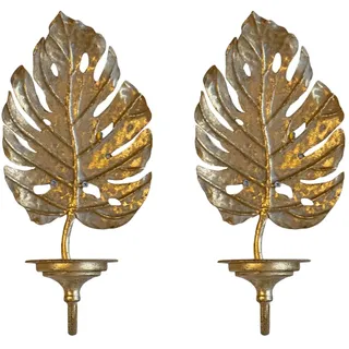 Heimvita 2 Stück Goldene Metall-Wandkerzenleuchter,Blatt-Kerzenhaltern für Stumpenkerzen, für Esszimmer- und Wohnzimmerdekoration (Gold 3)