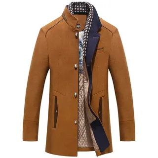 Herren Wollmantel Winter Dicker Trenchcoat Freizeitjacke Winter Fleece Warme Dicke Jacke Winddichter Arbeitsmantel Herren Wollmantel Kragenmantel mit Schal Herbst Wintermäntel Wollfreizeit Trench - L