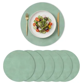 Artoid Mode Salbei Grün PU Faux Leather Round Platzsets 6er Set, 38cm Tischsets Schmutzabweisend Hitzebeständig Platzdeckchen Küche Deko