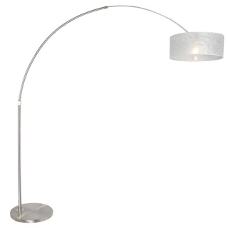 Stehleuchte Bogenstehleuchte Bogenlampe Höhenverstellbar Textil silber E27