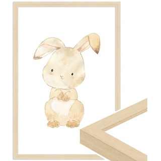 WANDStyle Bild mit Rahmen Hase, Aquarell Poster für Kinderzimmer bunt