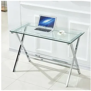 Celya Computertisch Sofatisch aus Glas (Transparente Tischplatte aus gehärtetem Glas, abgerundete Kanten), Ideal für Wohnzimmer, Schlafzimmer, Homeoffice weiß