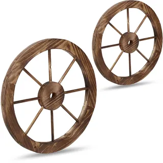 Relaxdays Wagenrad aus Holz 60 cm 2er Set Braun