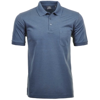RAGMAN Herren Poloshirt - Oberteil, Softknit-Polo, Baumwollmischung, Brusttasche, Knopfleiste, kurz, einfarbig Blau XL
