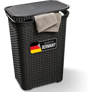 Novaliv Wäschekorb 31040-1x (1 St), Novaliv Rattan Wäschekorb mit Deckel 60L Schwarz, Wäschebox Wäscheeime schwarz