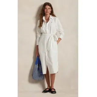 Polo Ralph Lauren für Damen. 211928804001 Hemdkleid aus Baumwolle mit weißem Gürtel (38), Lässig, Langarm
