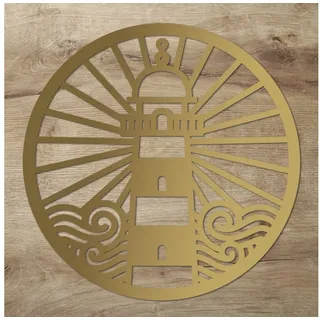 Namofactur 3D-Wandtattoo Leuchtturm im Holzreifen Wanddeko Hoop maritim Wandbild, Holz Leuchtturm Kreis maritime Wandgestaltung Nordsee / Ostsee Fans goldfarben