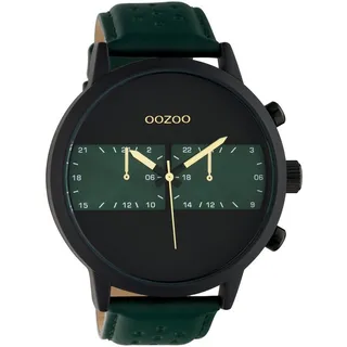 OOZOO Quarzuhr Oozoo Herren Armbanduhr grün Analog, (Analoguhr), Herrenuhr rund, extra groß (ca. 50mm) Lederarmband, Fashion-Style grün