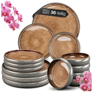 Moritz & Moritz Tafelservice SOLID Geschirr Set Beige (36-tlg), 12 Personen, Steinzeug, Kombigeschirr für 12 Personen beige|grau