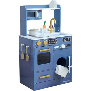 Teamson Kids Spielküche Holz mit Mini-Garten Waschmaschine Blau | mit Mini-Garten, Waschmaschine