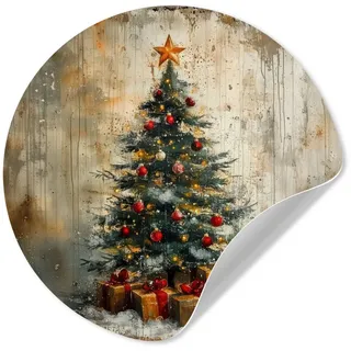 MuchoWow Wandsticker Weihnachtsbaum - Vintage - Weihnachten - Geschenk (1 St), Wandtattoo Selbstklebend, Wohnzimmer Deko Aufkleber, 30x30 cm 30 cm x 30 cm x 0.1 cm