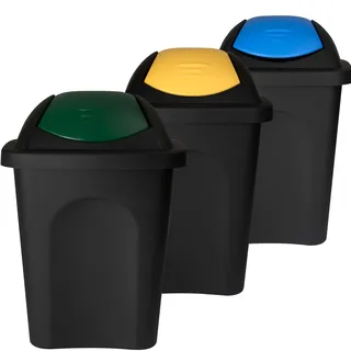 3x Schwingdeckel Mülleimer 30l gelb blau grün Gelber Sack Küche 3 Trash Bin