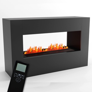 GLOW FIRE Wasserdampf Kamin KONSALIK (Standkamin) - Elektrokamin mit realistischen LED 3D-Flammen, Knistereffekt & Fernbedienung, 160x100x50 cm - Opti-Myst 1000 Elektro Kamin, Grau