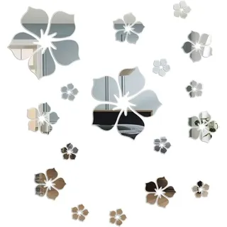 Abnehmbarer Floraler 3d-wandspiegel Aus Acryl, Wanddekoration Für Wohnzimmer, Schlafzimmer, Badezimmer, Silber
