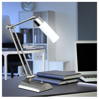 WOFI Schreibtischlampe, Leuchtmittel inklusive, Warmweiß, Tischleuchte Tisch Lampe Schalter beweglich Büro silberfarben