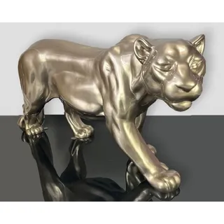 Casa Padrino XXL Deko Skulptur Panther Metallic Gold 160 x H. 72 cm - Lebensgroße Garten Figur