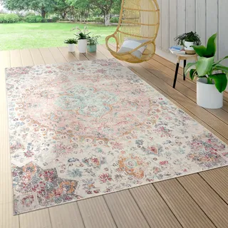 Paco Home Outdoor Teppich Wetterfest Wohnzimmre Balkon Küche Schlafzimmer Orient Muster Vintage Modern Pink Creme Beige, Grösse:60x100 cm
