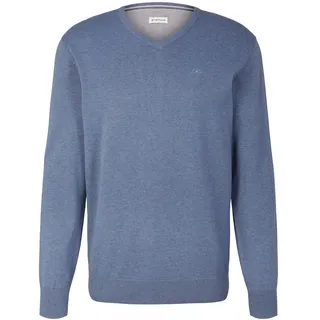 Tom Tailor Herren Rundhals Pullover Basic V-Neck Grauish Blau Melange 31083 S
